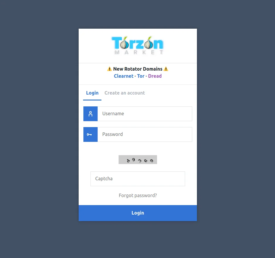 Torzon market login screen 2026 screenshot