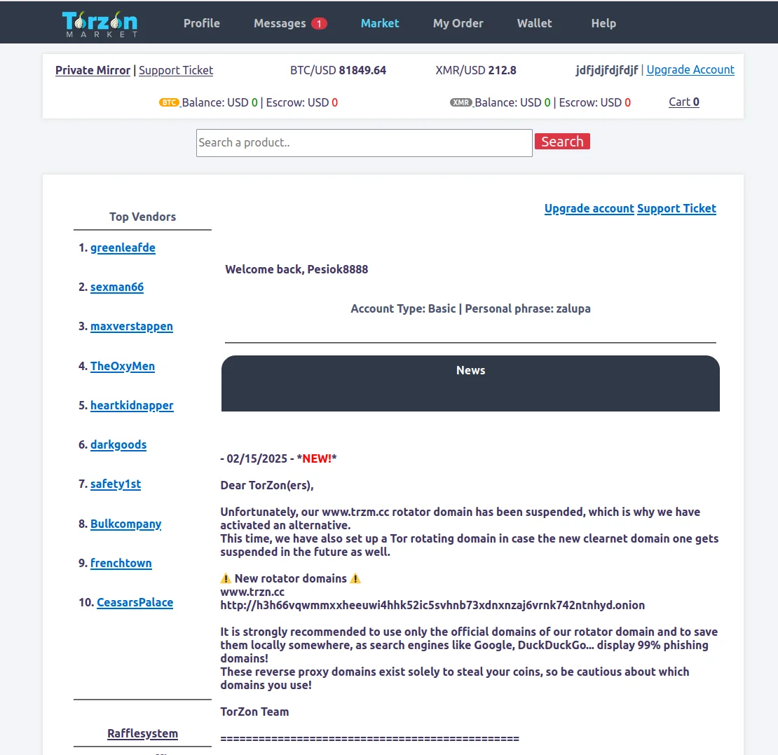 Torzon PGP 2FA authentication 2026 screenshot